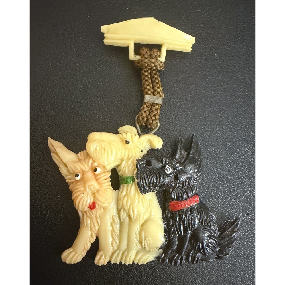 Vintage Celluloid Brooch Scottie Dog Terrier Japan